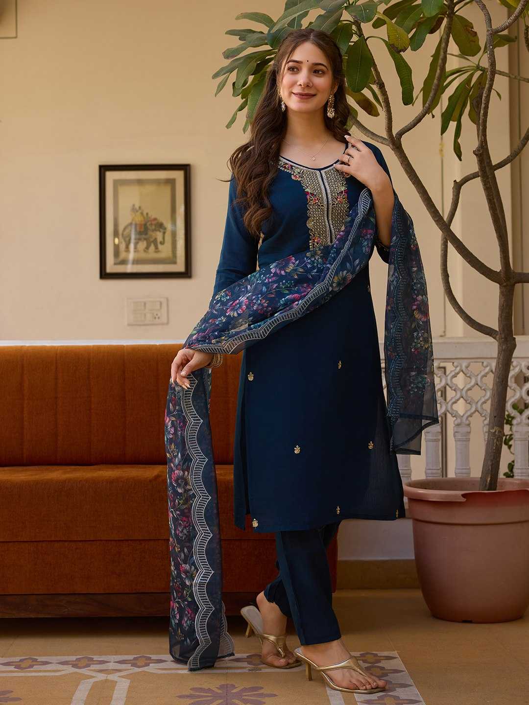 Chanderi Cotton  Embroidery Churidar Suits